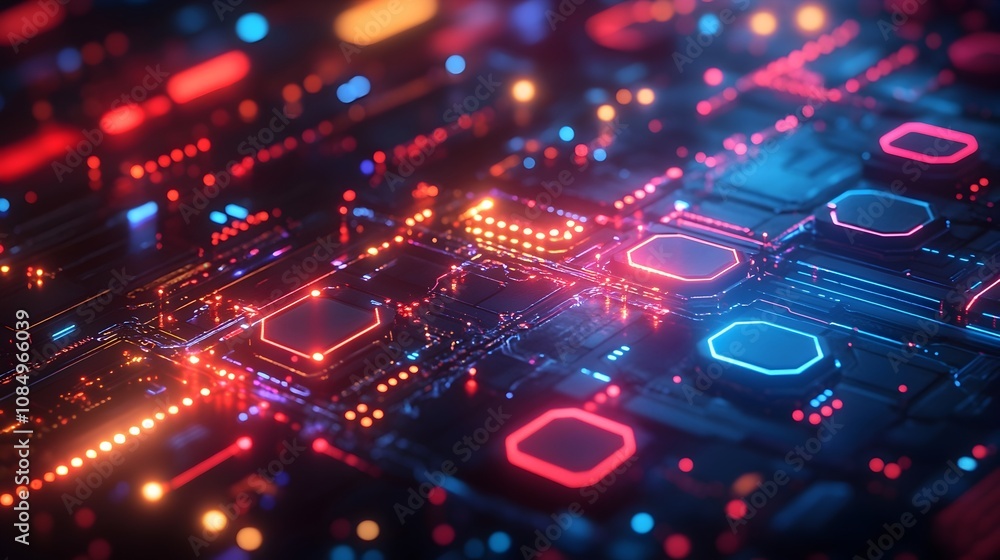 Vibrant Digital Circuitry and Futuristic Hexagonal Grid Background Vibrant Digital Circuitry and Futuristic Hexagonal Grid Background