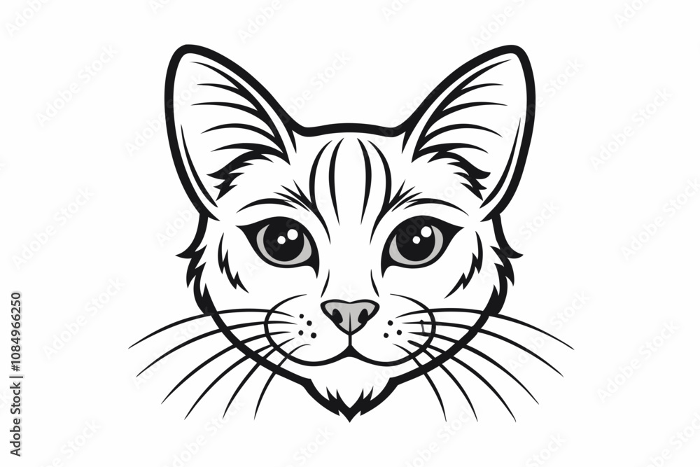 Cat Head Black Line Art Vector Illustration Cat Head Black Line Art Vector Illustration