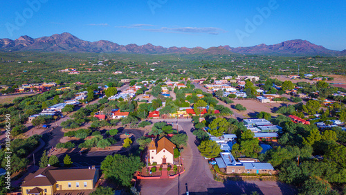 Panoramic view of Tubac, Arizona. A small desert town that has become an art colony by housing more than 100 art galleries.