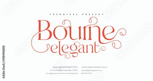 Bourne Elegant: A refined serif typeface with sleek alphabet letters (A-Z) and numbers. Ideal for minimalistic and high-fashion projects, adding a touch of classic elegance.