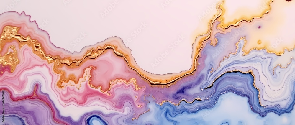 Abstract painting in fluid art technique, soft and dreamy wallpaper, color mixing, golden curls and transparent waves, using alcohol paints Abstract painting in fluid art technique, soft and dreamy wallpaper, color mixing, golden curls and transparent waves, using alcohol paints