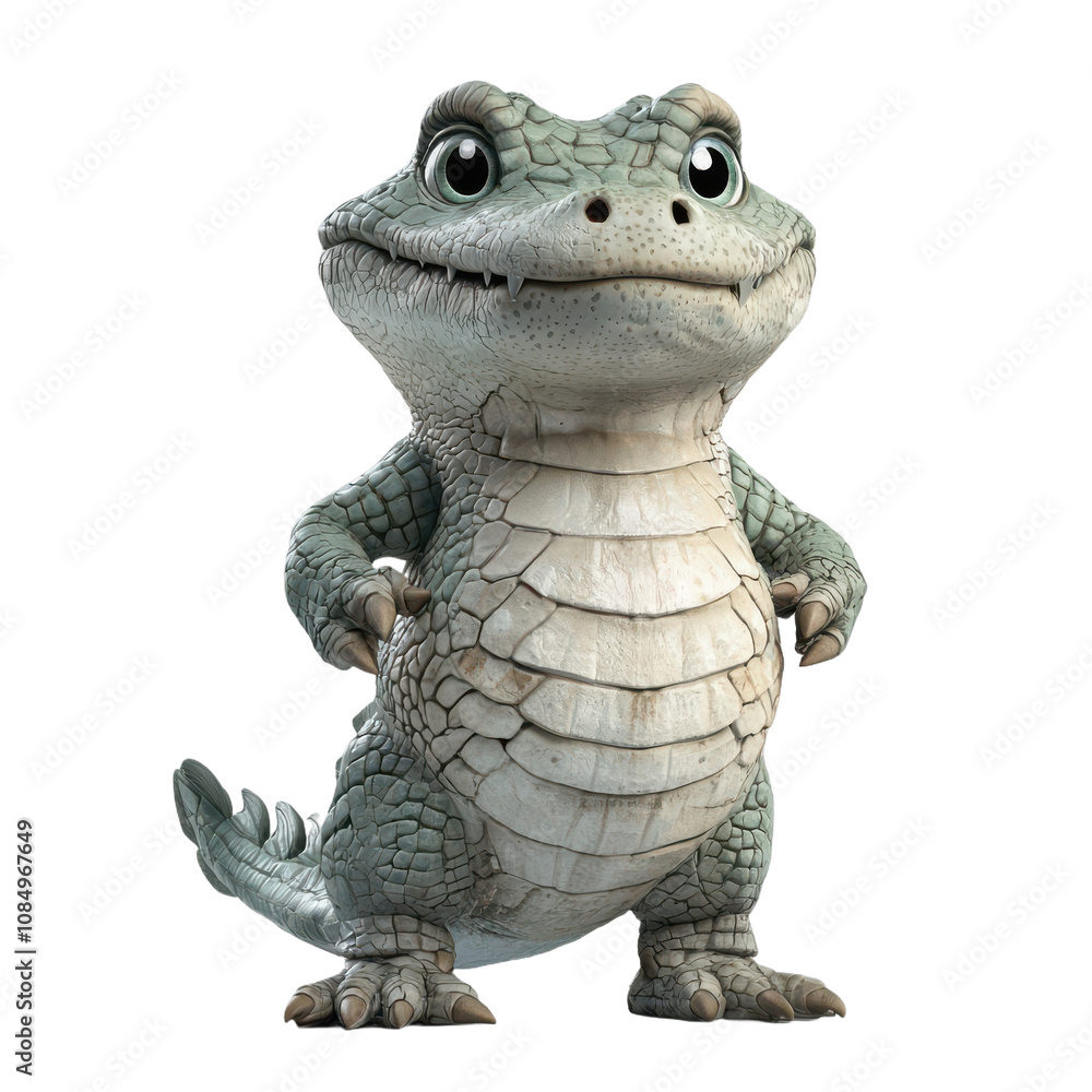 Obraz premium Cute Baby Alligator Cartoon Character 3D Render on transparent background