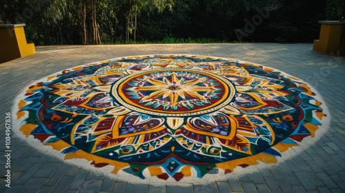 Vibrant Mandala Art on Pavement photo