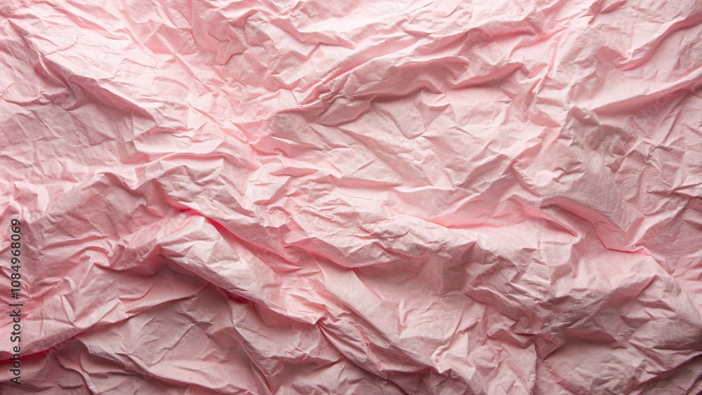 Fototapeta premium Abstract Texture of Crinkled Pink Paper, a Delicate and Unfolding Canvas of Softness and Wrinkled Elegance