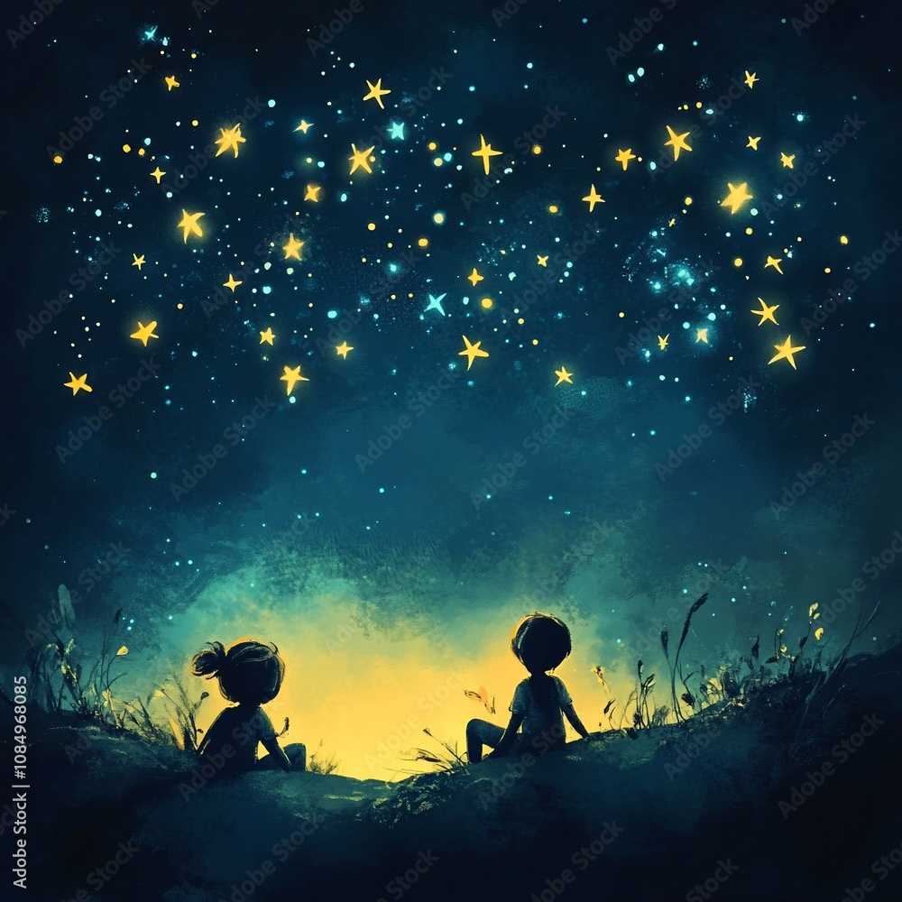 Whimsical Starry Sky in Soft Gray Background Whimsical Starry Sky in Soft Gray Background