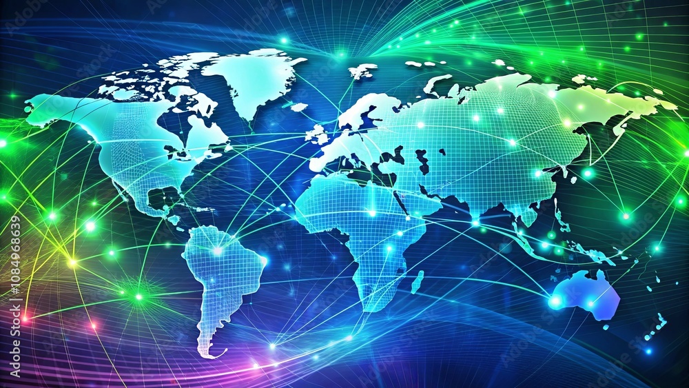 A World Connected By Lines of Light and Energy, Representing the Global Network of Communication and Collaboration A World Connected By Lines of Light and Energy, Representing the Global Network of Communication and Collaboration