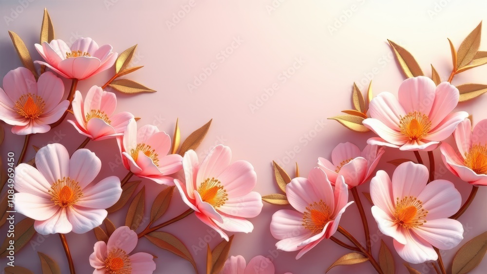 Elegant Pink Flowers with Gold Accents Elegant Pink Flowers with Gold Accents