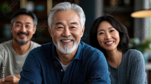 Portrait of a Smiling Multigenerational Family Group in a Cozy Living Room Setting with a Warm and Inviting Ambiance