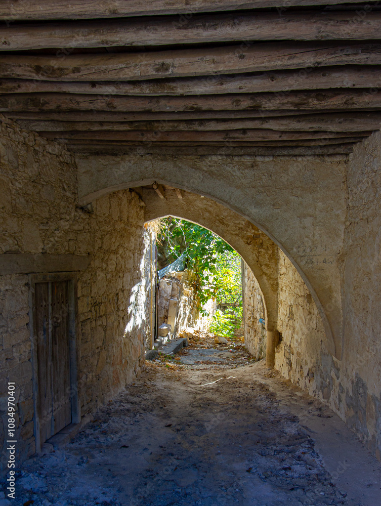 Fototapeta premium View through damage building