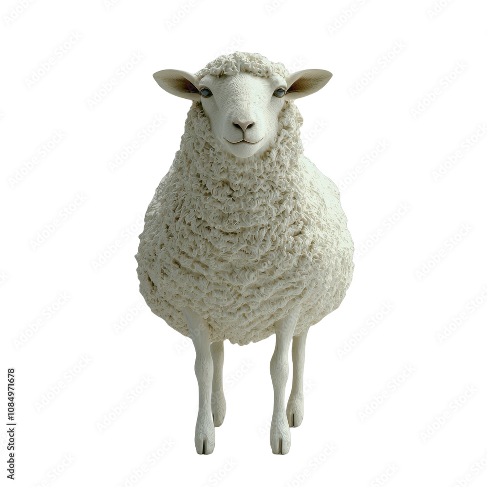 Fototapeta premium Fluffy White Sheep Statue Farm Animal Figurine on transparent background
