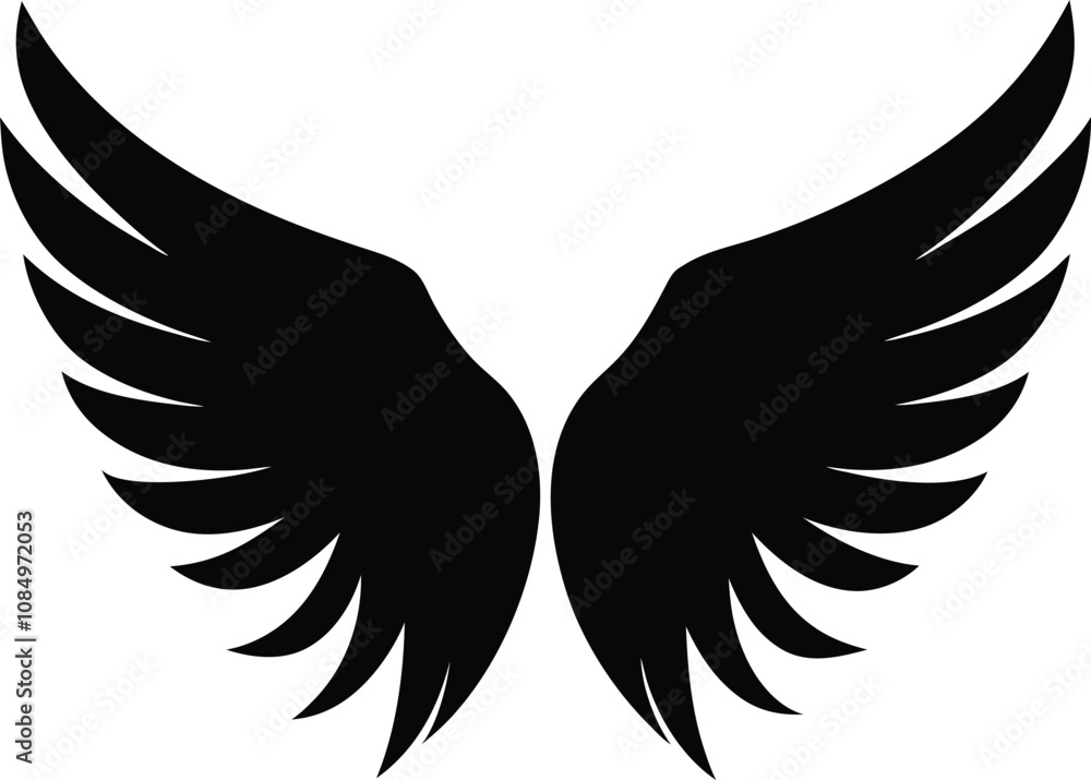 Obraz premium Black wings silhouette vector set