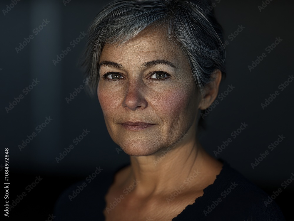 Realistic Portrait of a Middle-Aged Woman with Wrinkles and Eye Bags Realistic Portrait of a Middle-Aged Woman with Wrinkles and Eye Bags