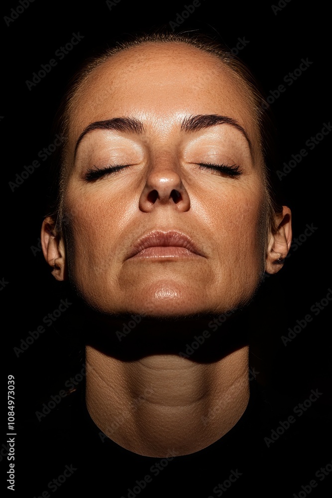 Realistic Portrait of a Middle-Aged Woman with Wrinkles and Eye Bags Realistic Portrait of a Middle-Aged Woman with Wrinkles and Eye Bags