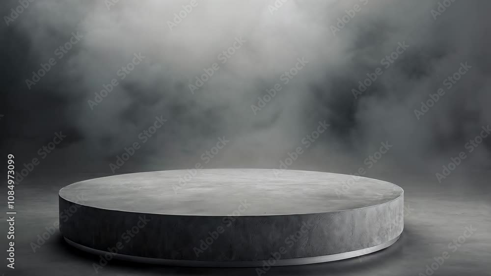 A round concrete pedestal sits on a dark surface, surrounded by ethereal smoke. A round concrete pedestal sits on a dark surface, surrounded by ethereal smoke.