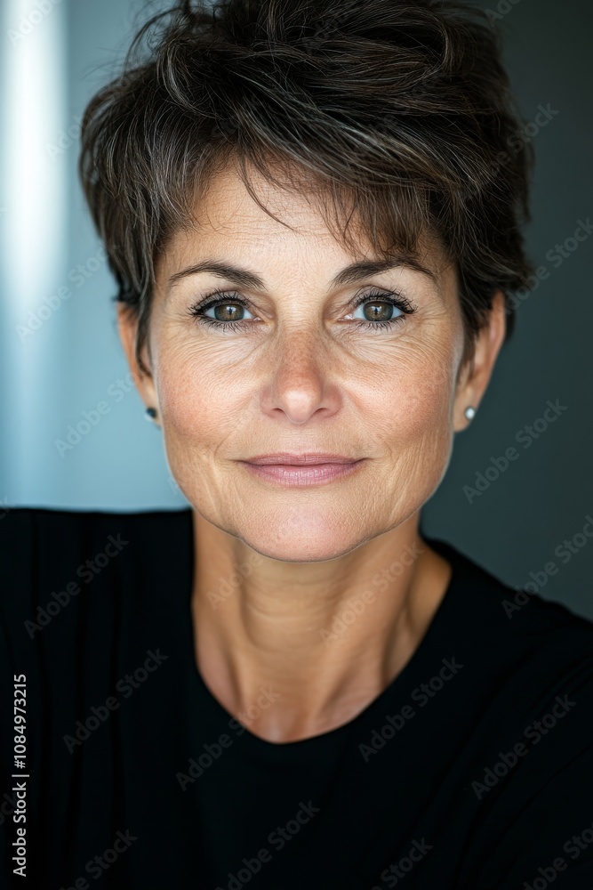 Realistic Portrait of a Middle-Aged Woman with Wrinkles and Eye Bags Realistic Portrait of a Middle-Aged Woman with Wrinkles and Eye Bags