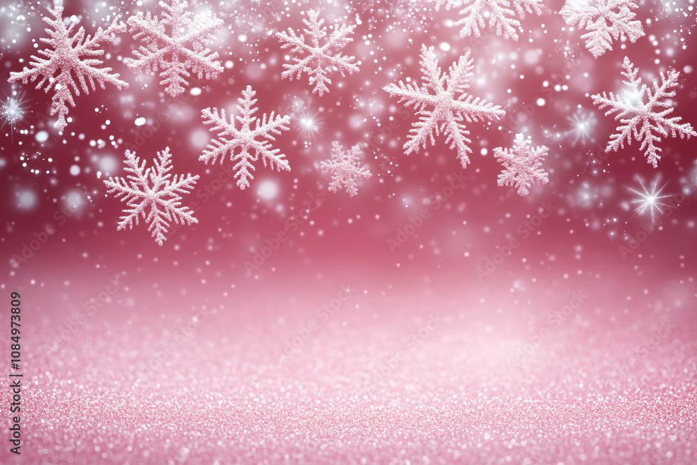A delicate winter wonderland background featuring intricate snowflakes on a soft pink canvas, perfect for Christmas cards, holiday invitations, and winter décor. A delicate winter wonderland background featuring intricate snowflakes on a soft pink canvas, perfect for Christmas cards, holiday invitations, and winter décor.