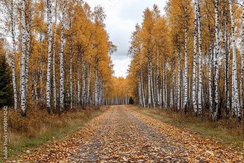 Autumn Tunnel of Colorful Birch Leaves photo