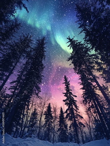 Enchanting Northern Lights Over Alaskan Pine Forest