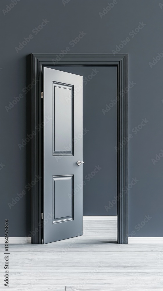 A door is open in a room with a gray wall A door is open in a room with a gray wall