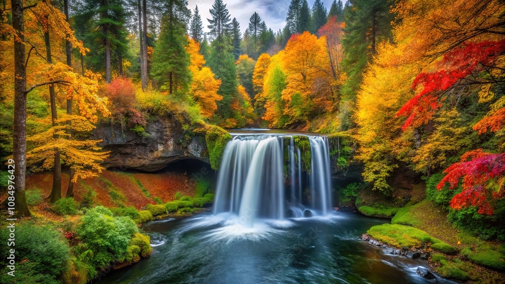 Fall Foliage at Upper Butte Creek Falls, Majestic Waterfall, Autumn Photography Fall Foliage at Upper Butte Creek Falls, Majestic Waterfall, Autumn Photography