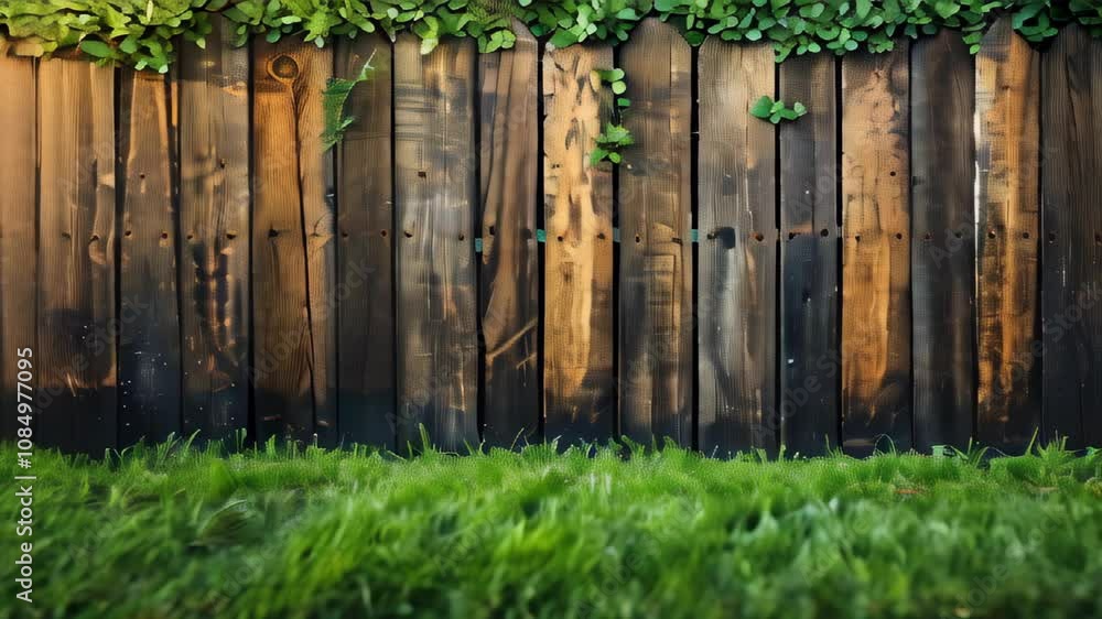 A close view of a wooden fence covered with green vines during a sunny afternoon in a tranquil garden setting A close view of a wooden fence covered with green vines during a sunny afternoon in a tranquil garden setting