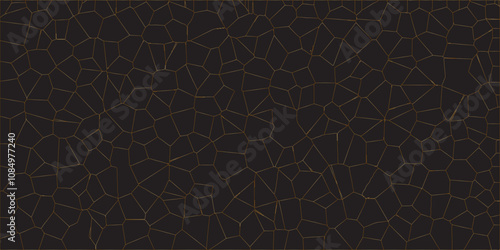Golden gradient lines stroke abstract black crystalized broken glass background. Voronoi diagram background. abstract desktop texture design digital art wallpaper, decoration vector illustration..	