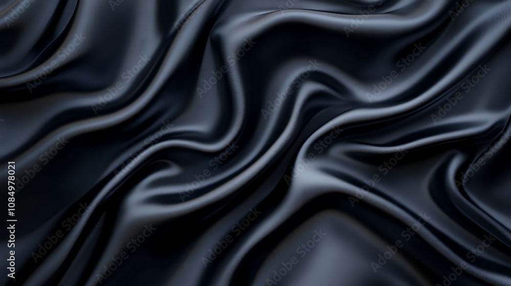 Obraz premium Black silk satin background with waves, Abstract background silky fabric