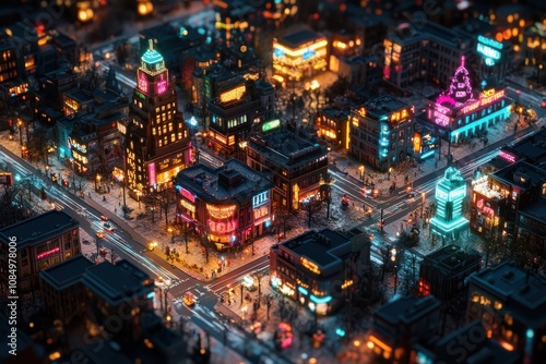 Wallpaper Mural Aerial view of a city at night with neon lights. Torontodigital.ca