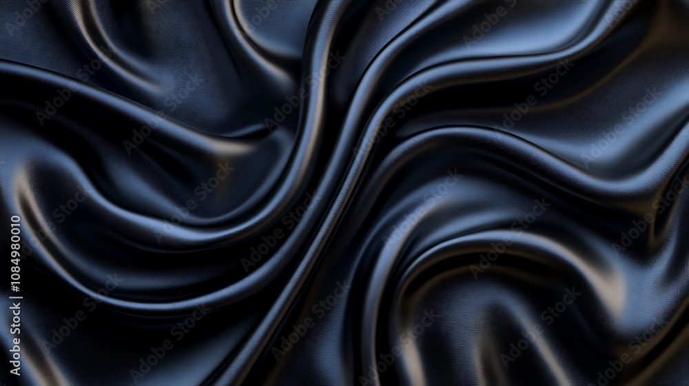 Fototapeta premium Black silk satin background with waves, Abstract background silky fabric