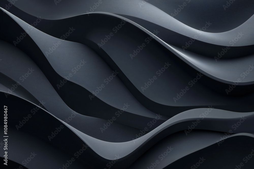 Fototapeta premium Abstract Black Waves with Smooth Curves and Fluid Lines in a Sleek and Minimalist Modern Design
