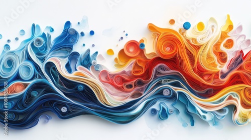 Abstract Paper Art: Blue and Orange Swirls