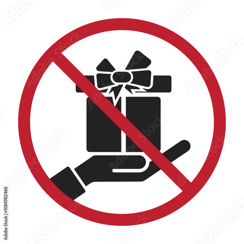 Isolated prohibition sign gift box is not allowed, no gratification, charity purpose party