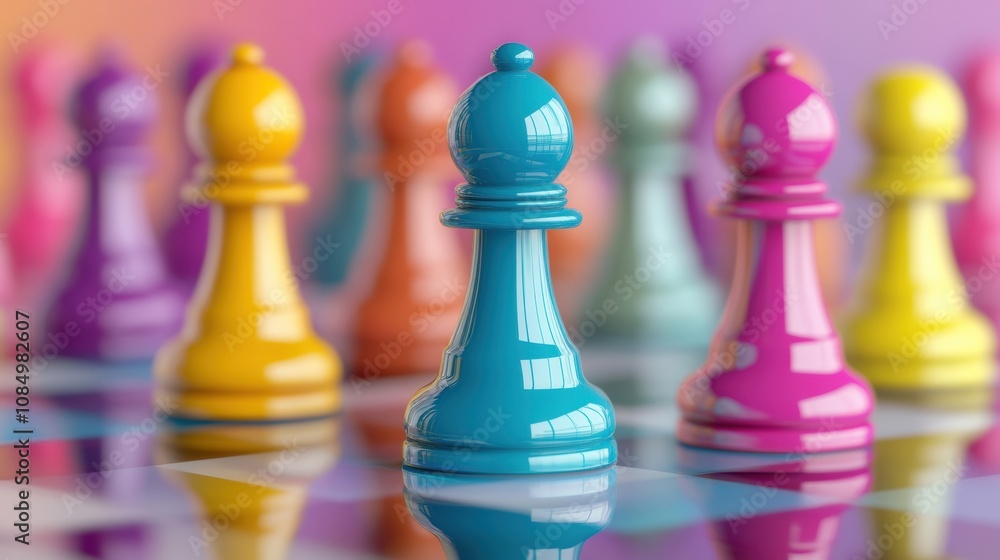 An array of colorful chess pieces stands poised on a stylish board, inviting players to engage in an exciting game of strategy and skill An array of colorful chess pieces stands poised on a stylish board, inviting players to engage in an exciting game of strategy and skill