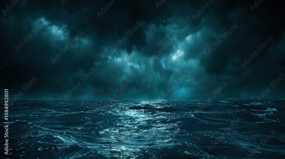 Fototapeta premium Thunderstorm creates an abstract scene of power. Lightning strikes, illuminating the dark clouds.