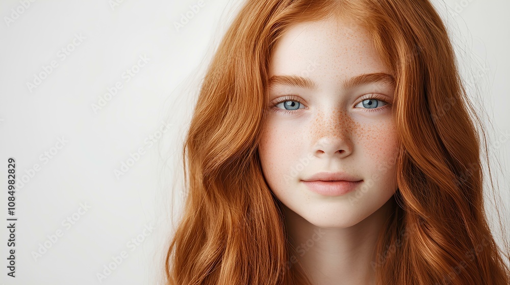 Portrait of Freckled Redhead Girl with Natural Beauty and Soft Expression Portrait of Freckled Redhead Girl with Natural Beauty and Soft Expression