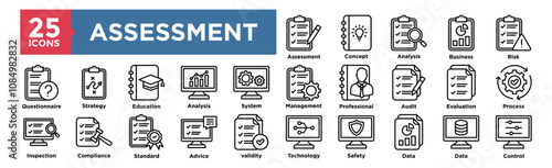Assessment icon collection set. Containing design Assessment, Concept, Business, Risk, Analysis