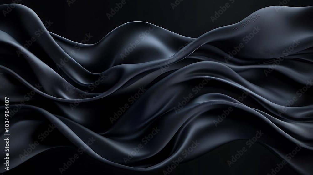 Fototapeta premium Black silk satin background with waves, Abstract background silky fabric