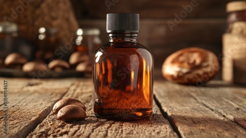 Medicinal Mushroom Tincture on Wooden Table