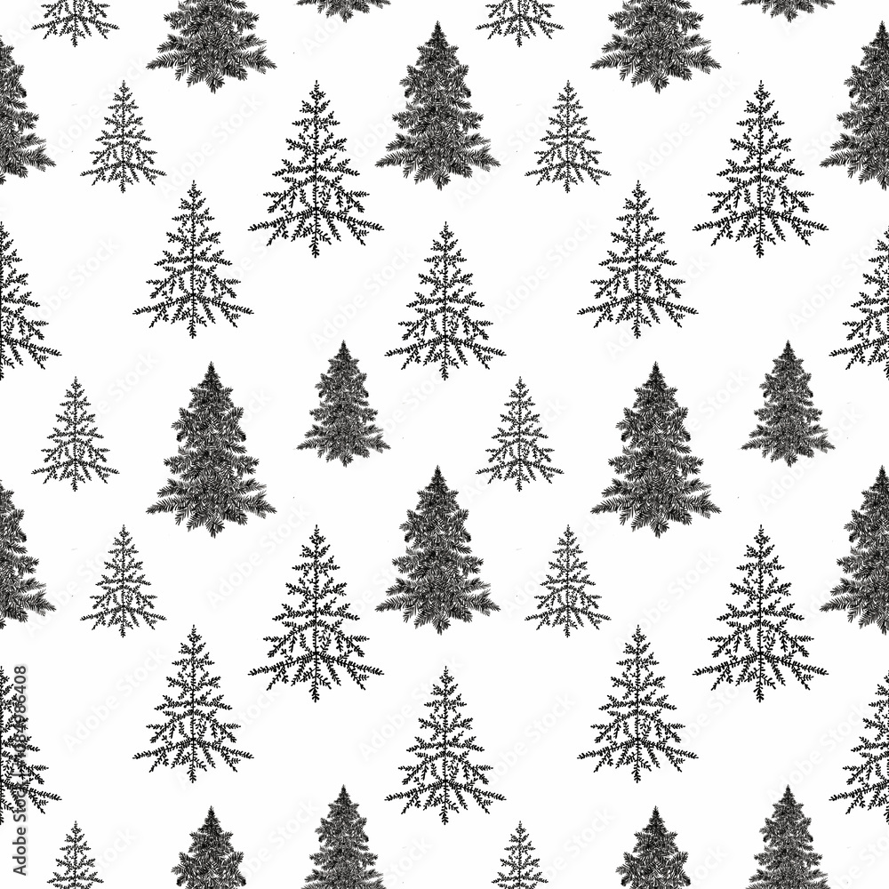 Obraz premium Fir tree seamless pattern. Beautiful Christmas background with hand drawn abstract fir trees. Ready Happy New Year surface pattern print design.