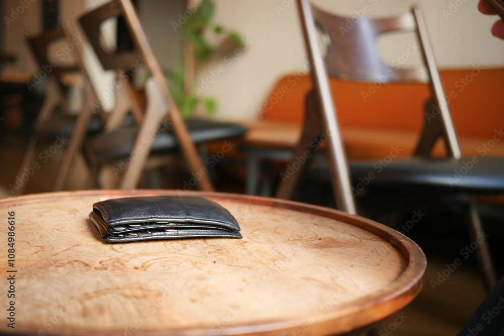 Obraz premium left wallet on a cafe table