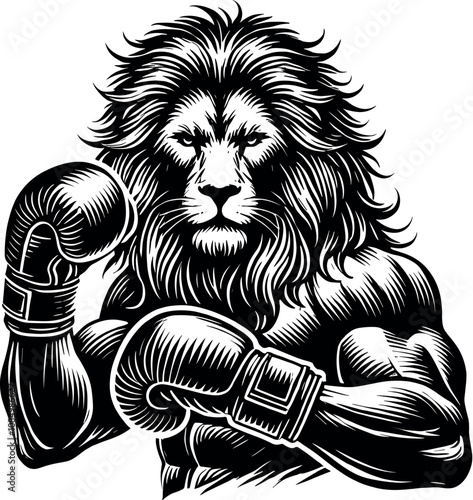 Fierce Boxing Lion Vector Black Silhouette Cricut Design for T-Shirt photo