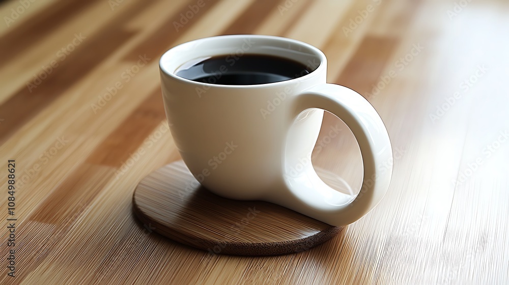Obraz premium Coffee Cup with Wooden Handle and Coaster
