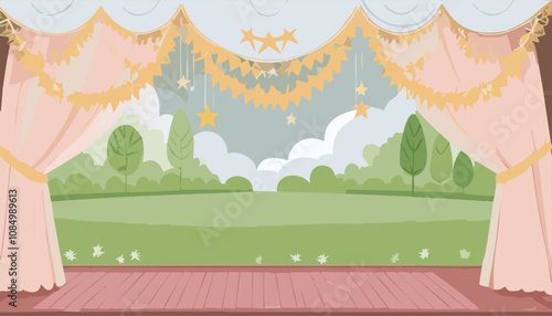 Curtains in the park. Vector illustration in flat style.