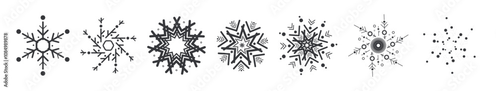 Bundle isolated set of snow flakes in black pictogram sign, for Christmas, new year , December, holiday graphic element Bundle isolated set of snow flakes in black pictogram sign, for Christmas, new year , December, holiday graphic element