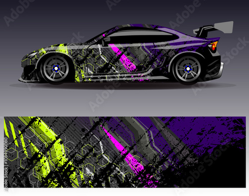 Car wrap design vector. Graphic abstract stripe racing background designs for vehicle, rally, race, adventure and car racing livery