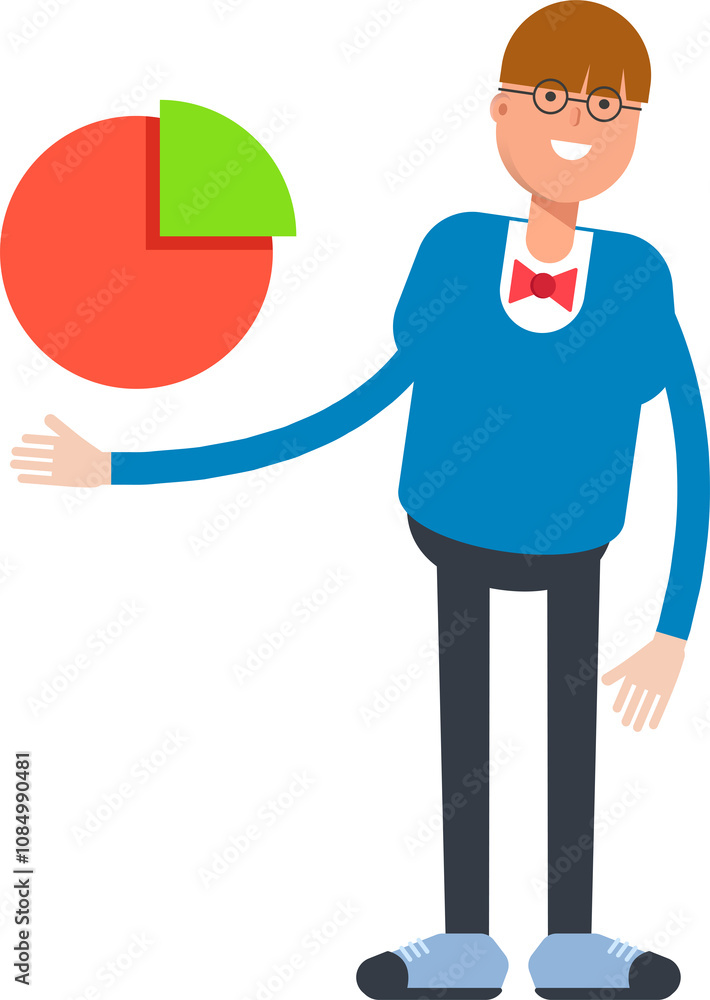 Boy with Bowtie Suit Character Holding Pie Chart
Boy with Bowtie Suit Character Holding Pie Chart