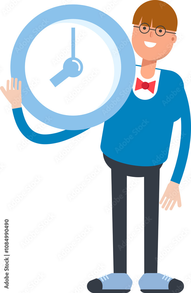 Boy with Bowtie Suit Character Holding Clock
Boy with Bowtie Suit Character Holding Clock