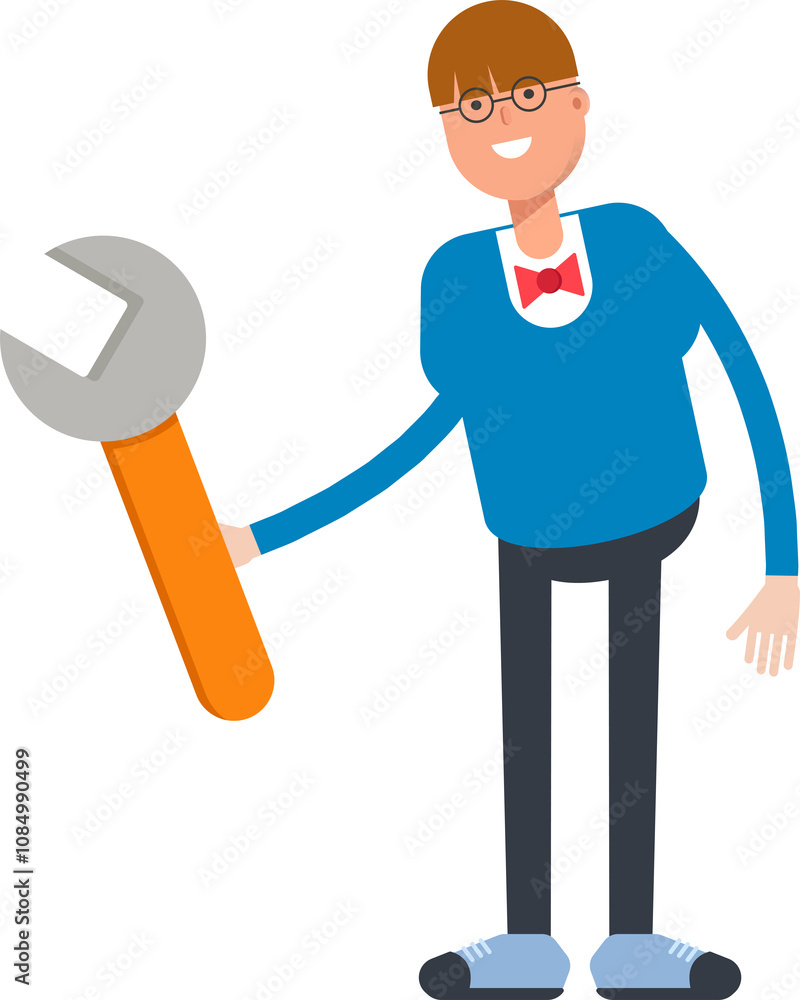 Boy with Bowtie Suit Character Holding Wrench Tool
Boy with Bowtie Suit Character Holding Wrench Tool