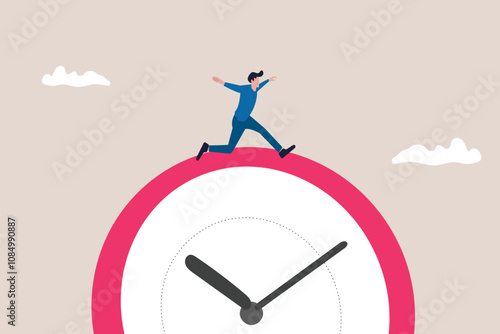 Businessman running against timer counting down. concept of Business deadline, counting down, speed and efficiency to complete work