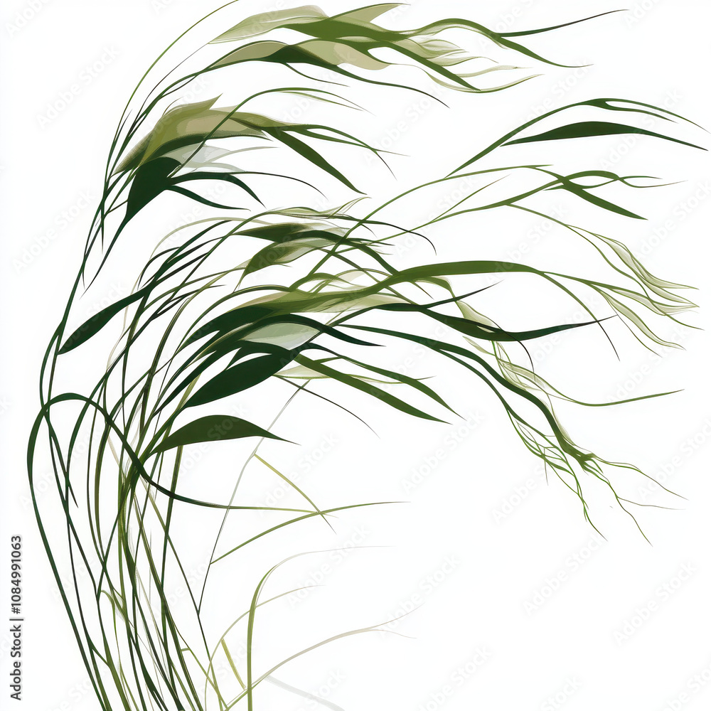 Obraz premium Bending Grass in the Wind on a Blank Background